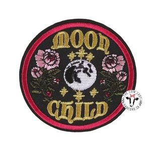 Moon Child Iron On Patch Circle Accent Eclectic Festival Moon Stars Hippie NEW